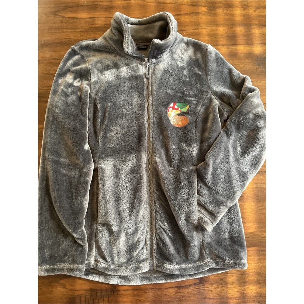 Heatkeeper Gray Full Zip Fleece Jacket Cute Embroidered Fallcore Cabincore Comfy